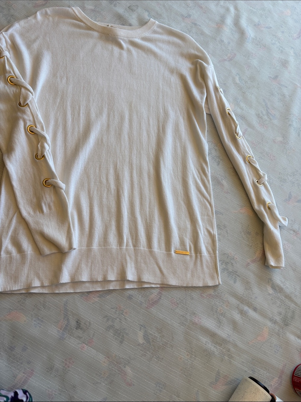 MICHAEL Michael Kors Cream Crewneck Sweater with Gold Grommet Detail